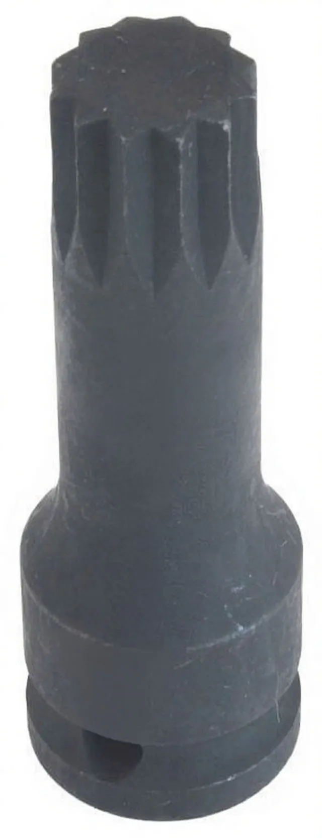 Angled side view of black spline impact socket with retention hole