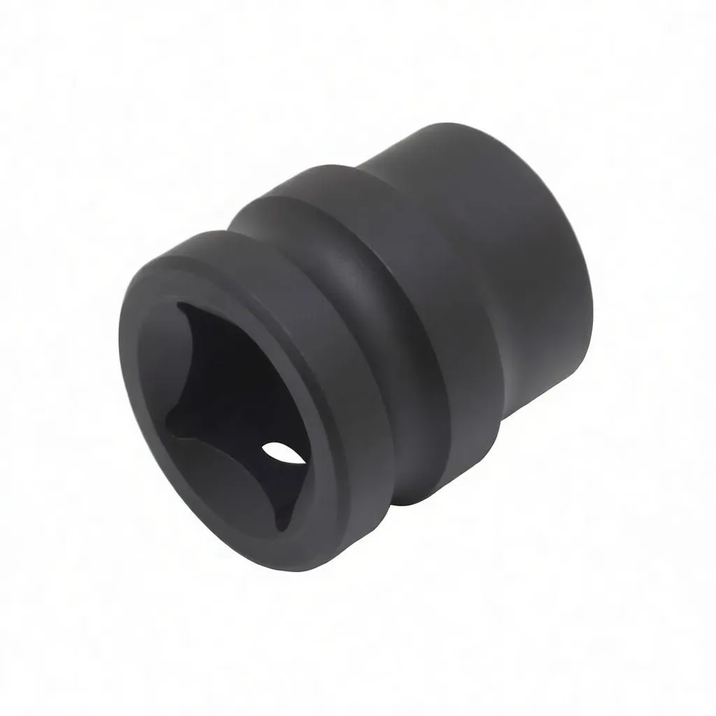 Side-angle view of black ASTA impact socket showing hex opening, side slot and 'CR-MO 14mm' marking