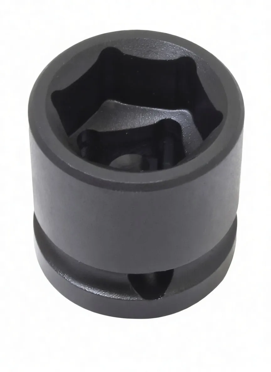 Top-front view of a short black ASTA 19mm Cr-Mo impact socket showing 6-point hex interior, square drive recess and printed 'ASTA 424619P CR-MO 19mm' markings.