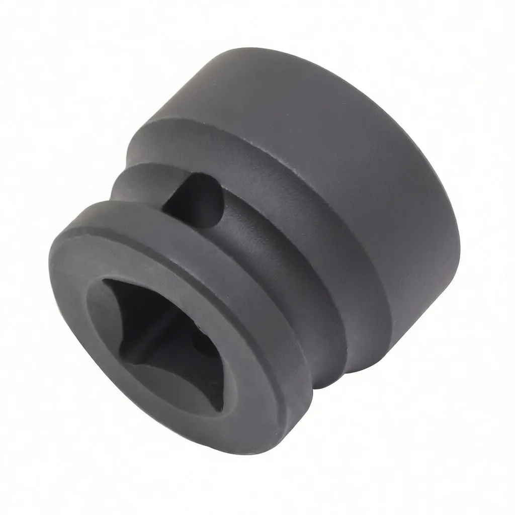 Tilted view of a short black ASTA 24mm 6-point impact socket showing side marking 'ASTA CR-MO 24mm', internal hex, and drive-end retaining hole