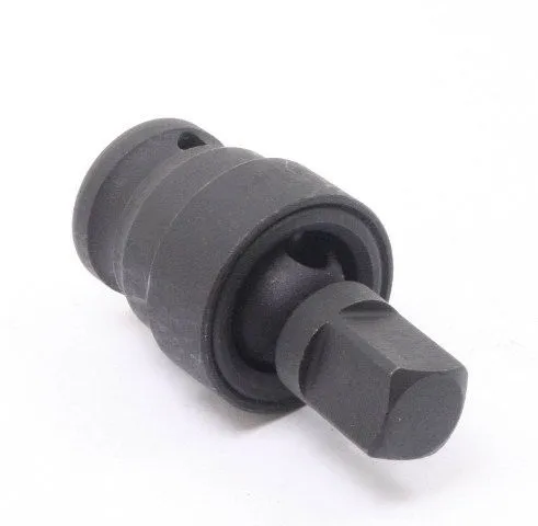 angled side view of black impact universal joint adapter showing male drive and swivel housing