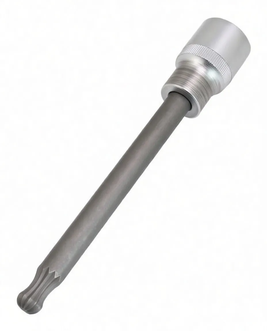 Vertical front view of XZN10 ball end bit socket showing socket base, stamped size markings and rounded multi-lobed tip