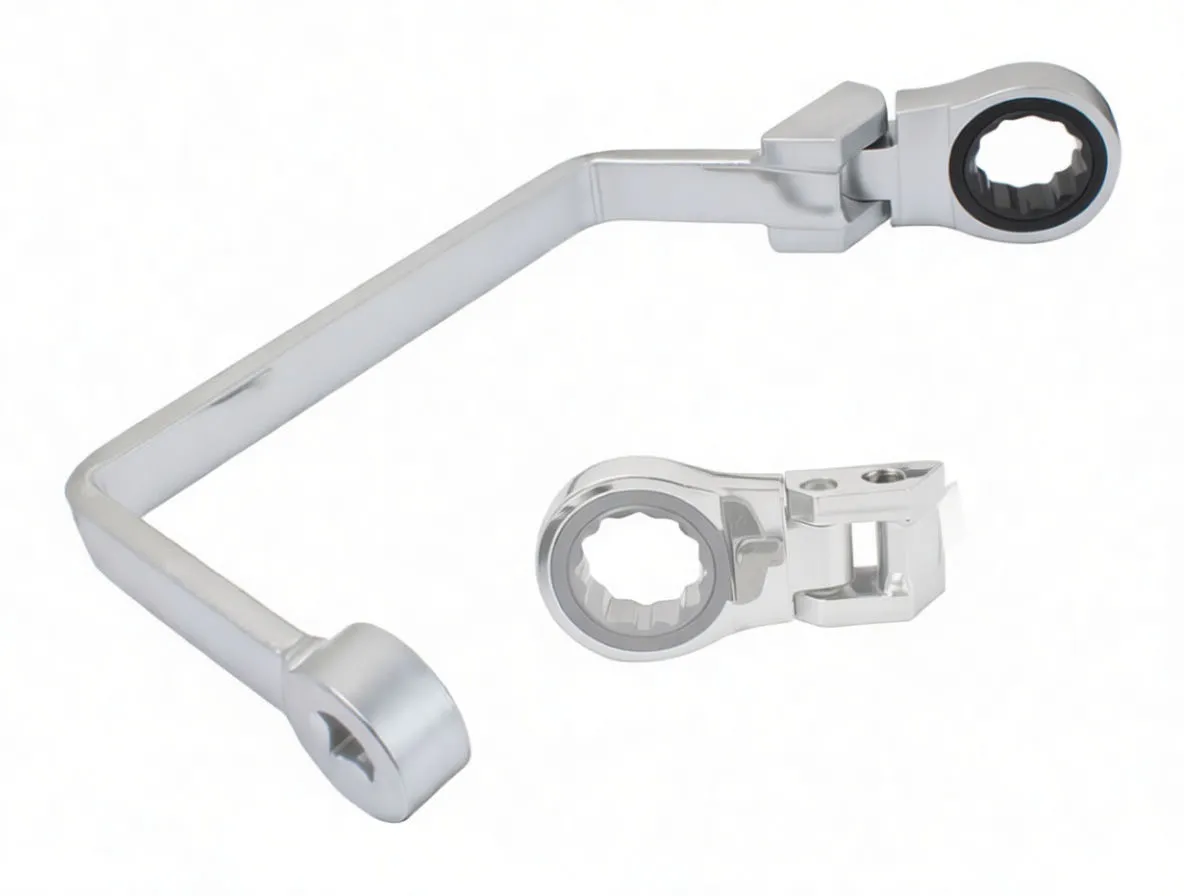 Gear wrench with close-up inset of ratchet ring and pivot hinge showing internal teeth and pawl