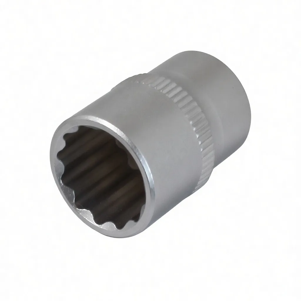 Drive-end view of a short 12-point 4.5 mm socket showing 1/4" square drive recess and stamped size/logo on the socket body