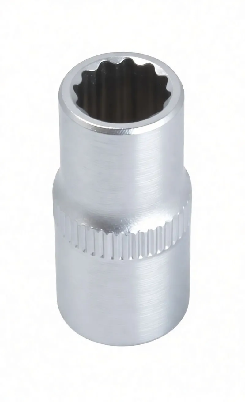 Angled view of socket showing 1/4-inch square drive recess, embossed logo and '4.5' size marking, and knurled grip ring.