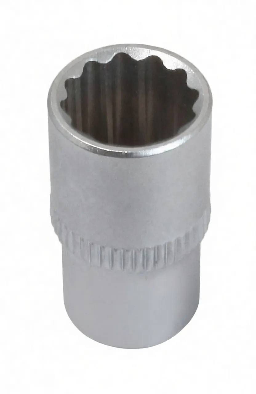 Top view into 12-point socket showing internal profile, knurled band and exterior markings