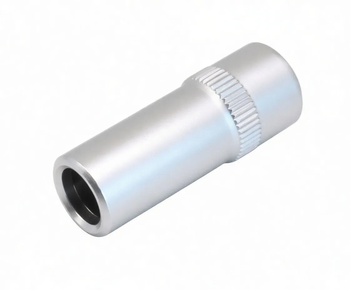 Front-on view of a PH3 Phillips bit protruding from a chrome socket; knurled band and stamped branding visible on the socket.