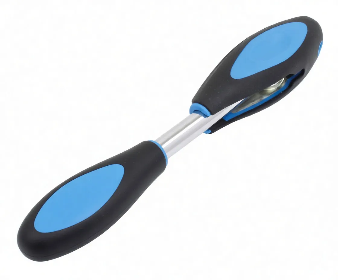 Top view showing T-handle, chrome shaft and pivoting ratchet head