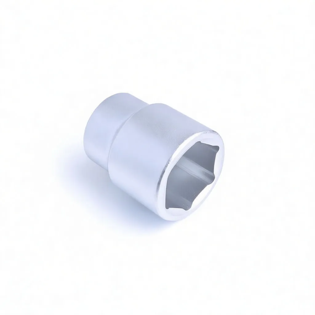 Silver six-point socket on side showing interior profile and stamped brand markings