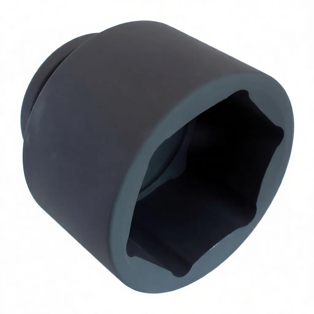 Angled view of a black 90mm six-point impact socket showing ASTA and CR-MO 90mm markings and the deep hex cavity