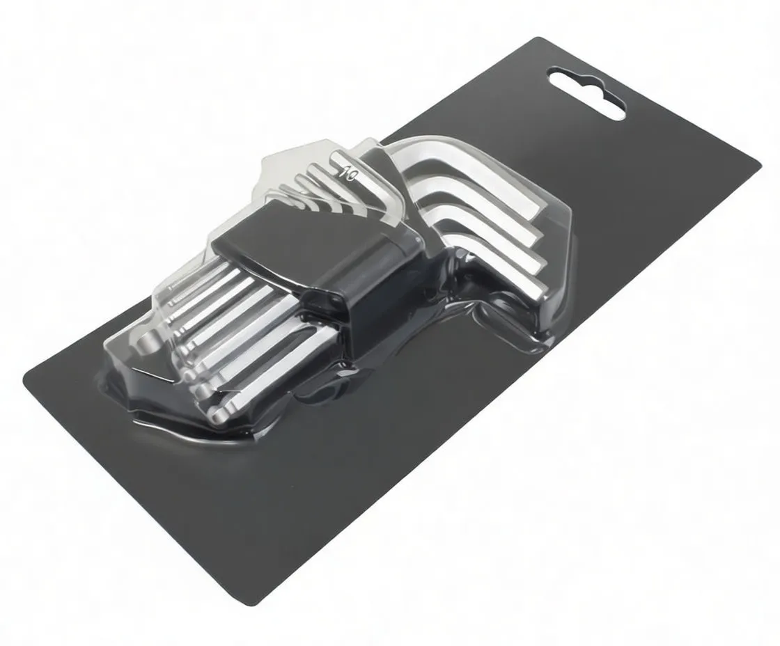 ASTA 10-piece ball-end hex wrench set in retail blister pack with barcode and product code