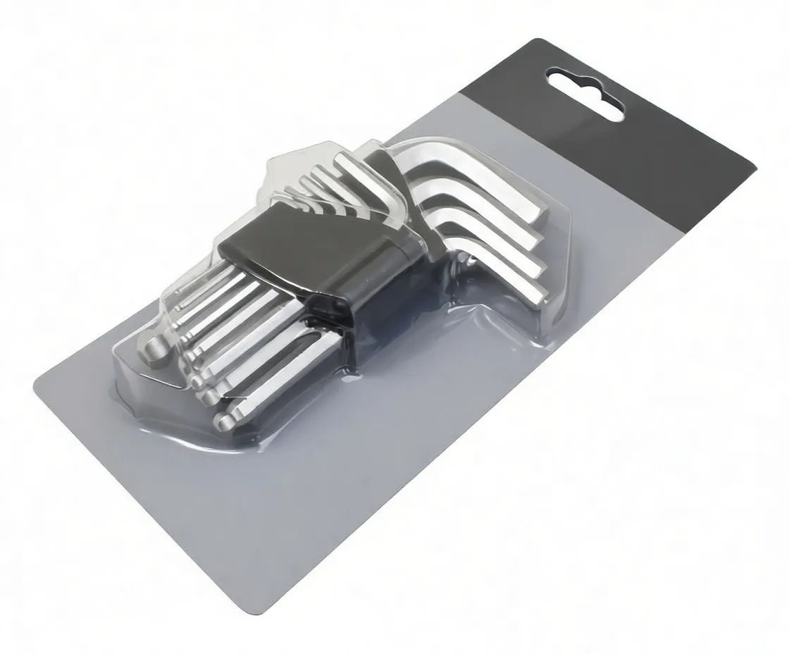 Front view of ASTA 10-piece ball-end Allen key set with size markings