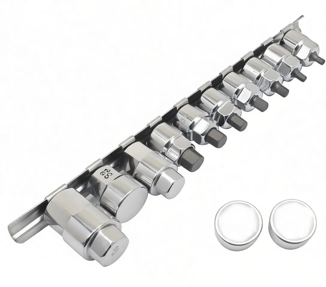 Promotional image of hex bit sockets with close-up callouts showing hex tip and 3/8"-1/2" drive