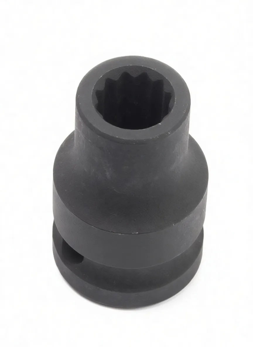 Top view of black 12-point 10mm impact socket showing internal 12-point profile and side marking