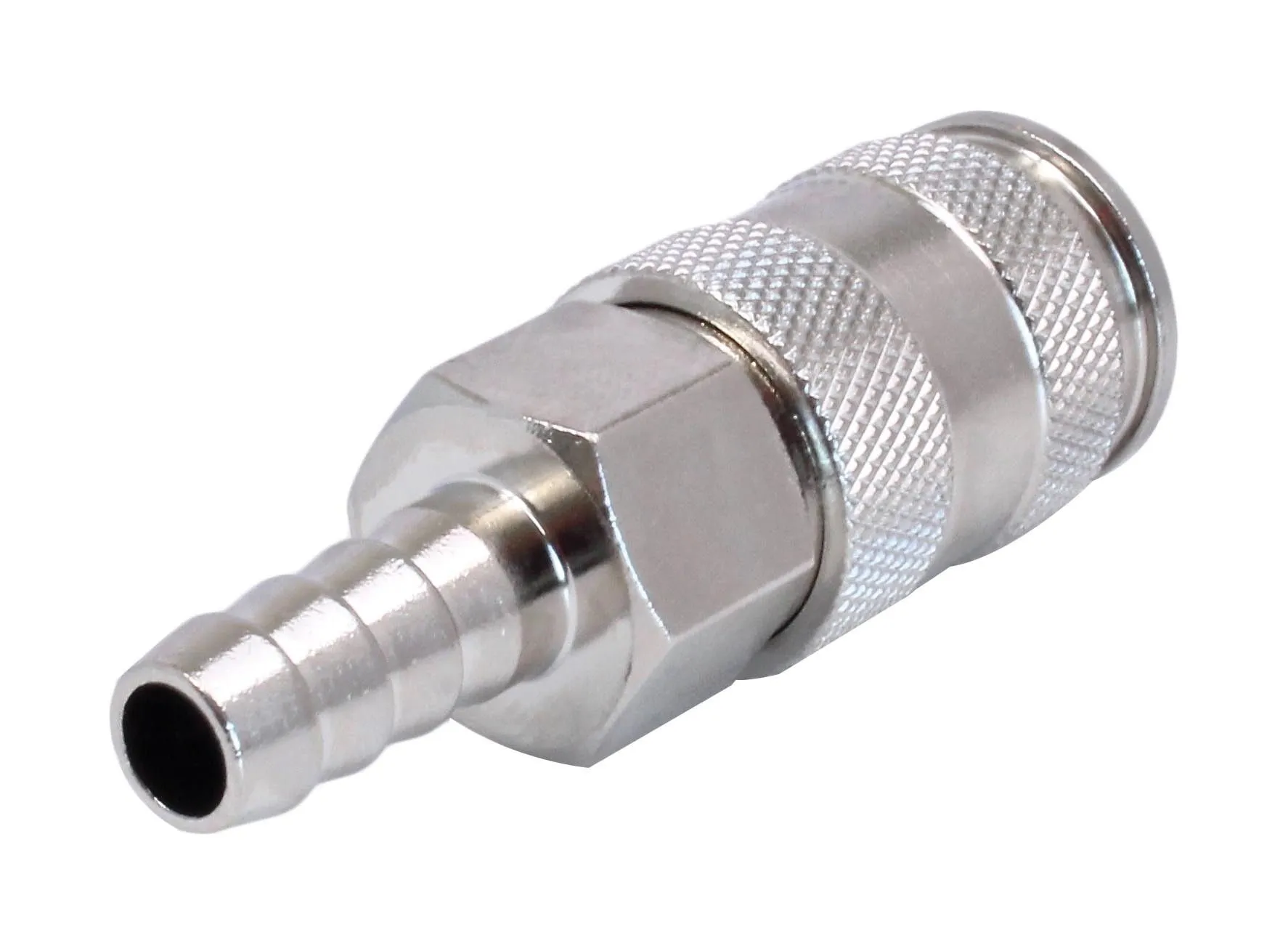 10 MM Quick Connector with Barbed Hose Tail and Knurled Grip