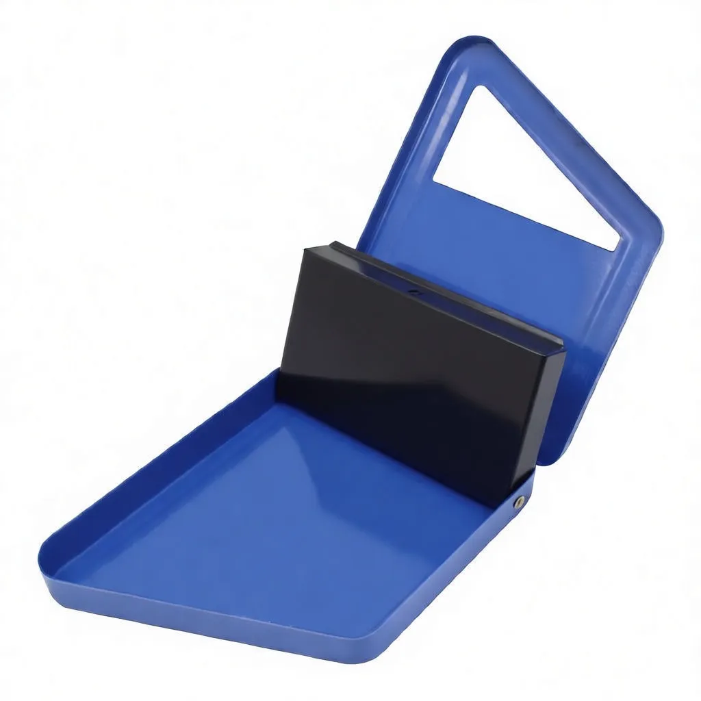 Close-up of holder showing numbered slots with gold-coated drills and grey spiral extractors and size labels.