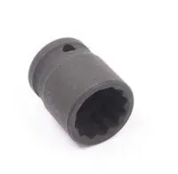 Impact socket viewed from above showing 12-point internal profile, square drive recess and side retention hole
