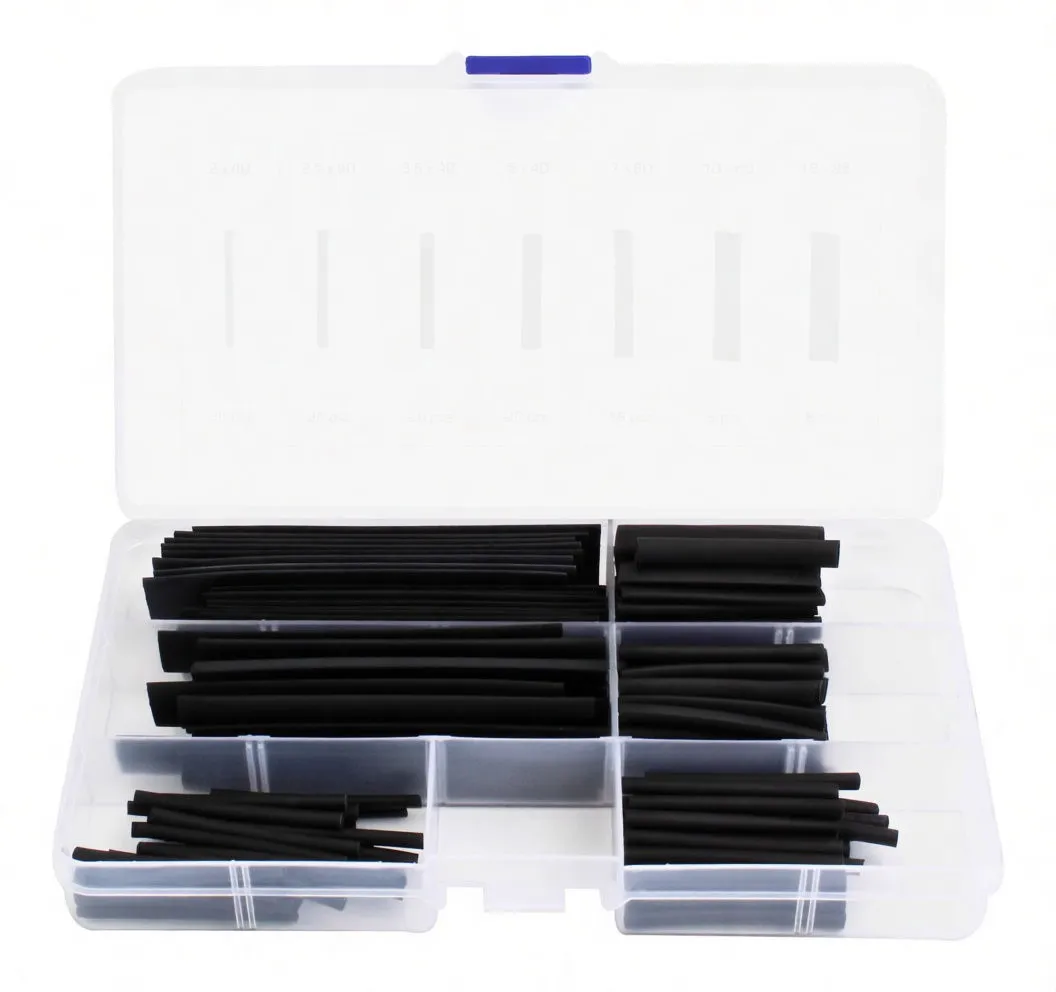 127-Piece Black Heat Shrink Tube Assortment Set with Storage Box