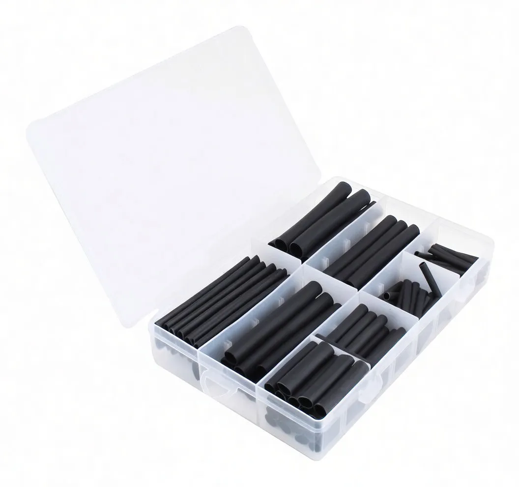 127-Piece Black Heat Shrink Tube Assortment Set with Storage Box