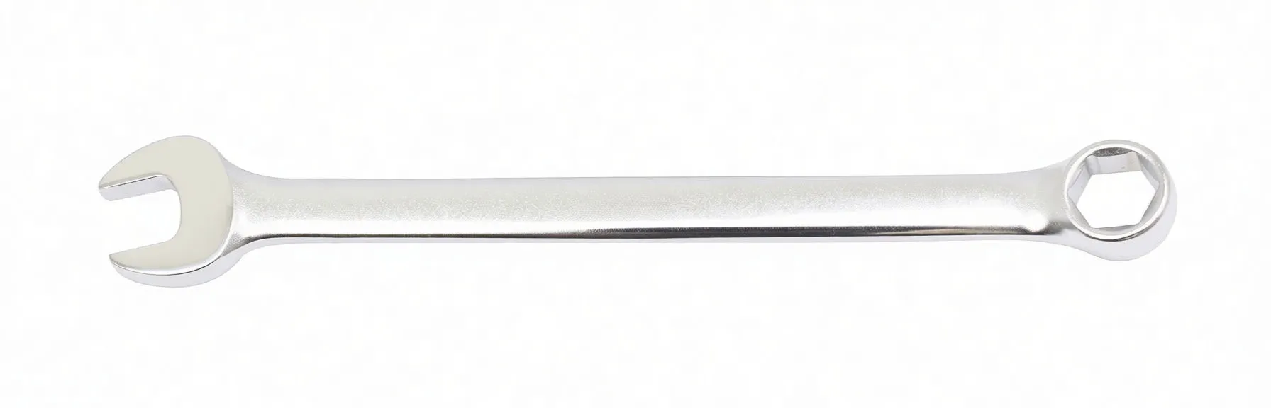 Flat overhead shot of a 12 mm combination wrench showing both open and 6-point box ends and stamped size marking.