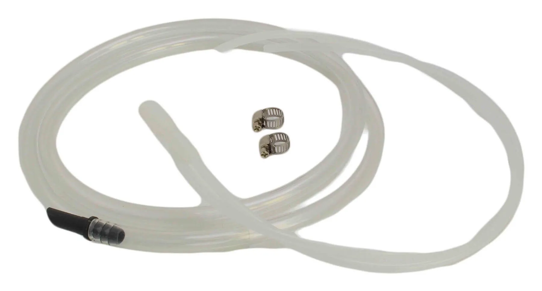 Clear transfer hoses and two metal hose clamps for diesel/heating oil pump