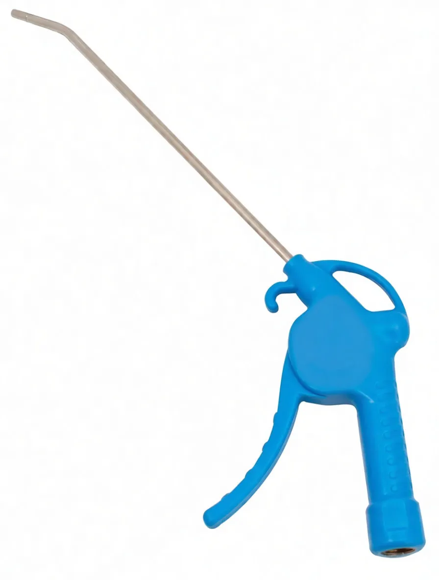 Horizontal view of blue air blow gun with long stainless lance, angled tip and ASTA logo