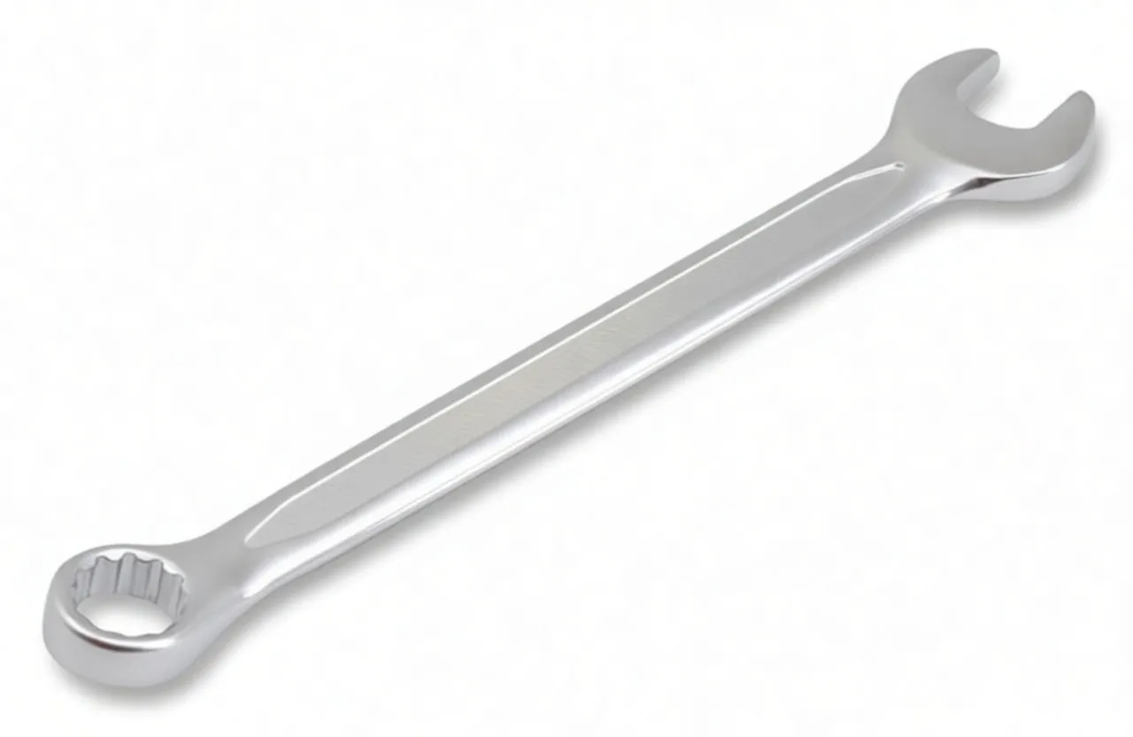 Angled chrome combination spanner 13 mm showing open end, ring end and 'saTra' marking