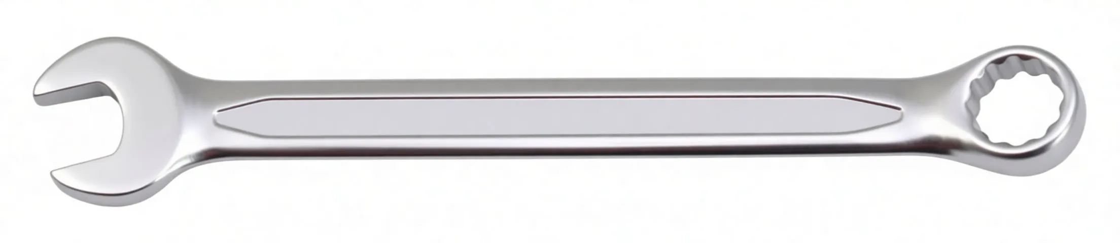 Top view of flat 13 mm combination wrench with open jaw, boxed ring end and 'saTra' print