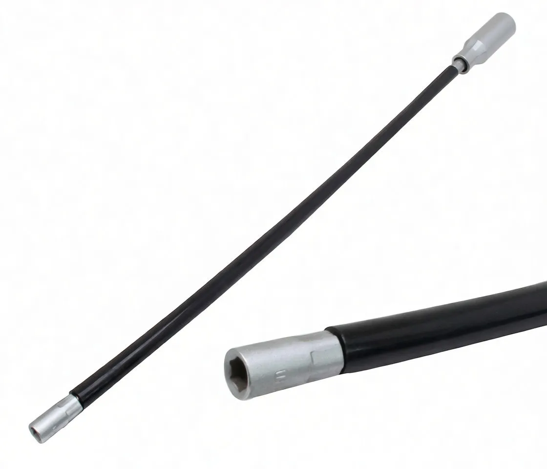 Flex shaft full length with close-up of stamped metal socket tip