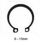 Icon of a circlip/snap ring with text '6 - 15mm' indicating compatible ring size range