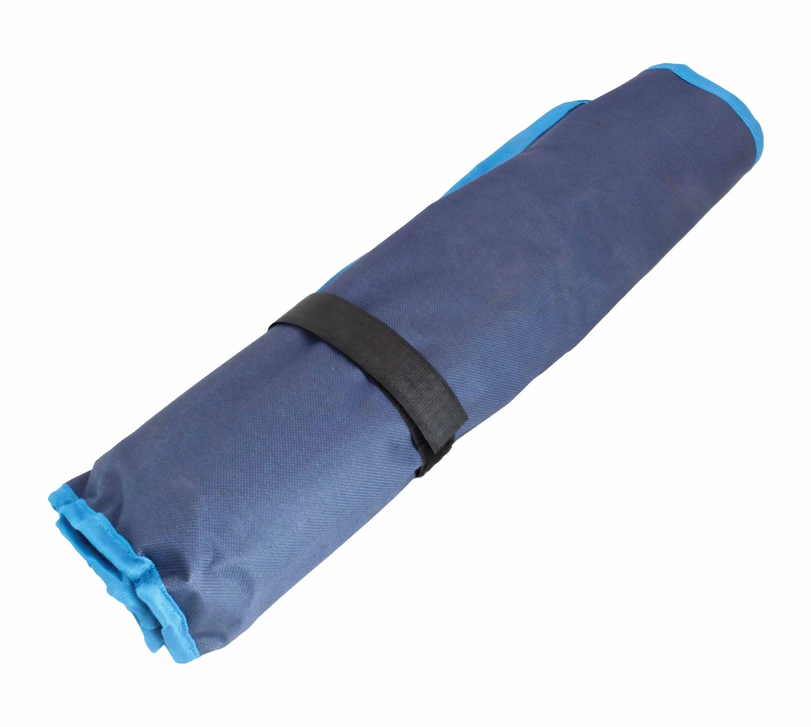 Blue tool roll rolled up and fastened with a black strap