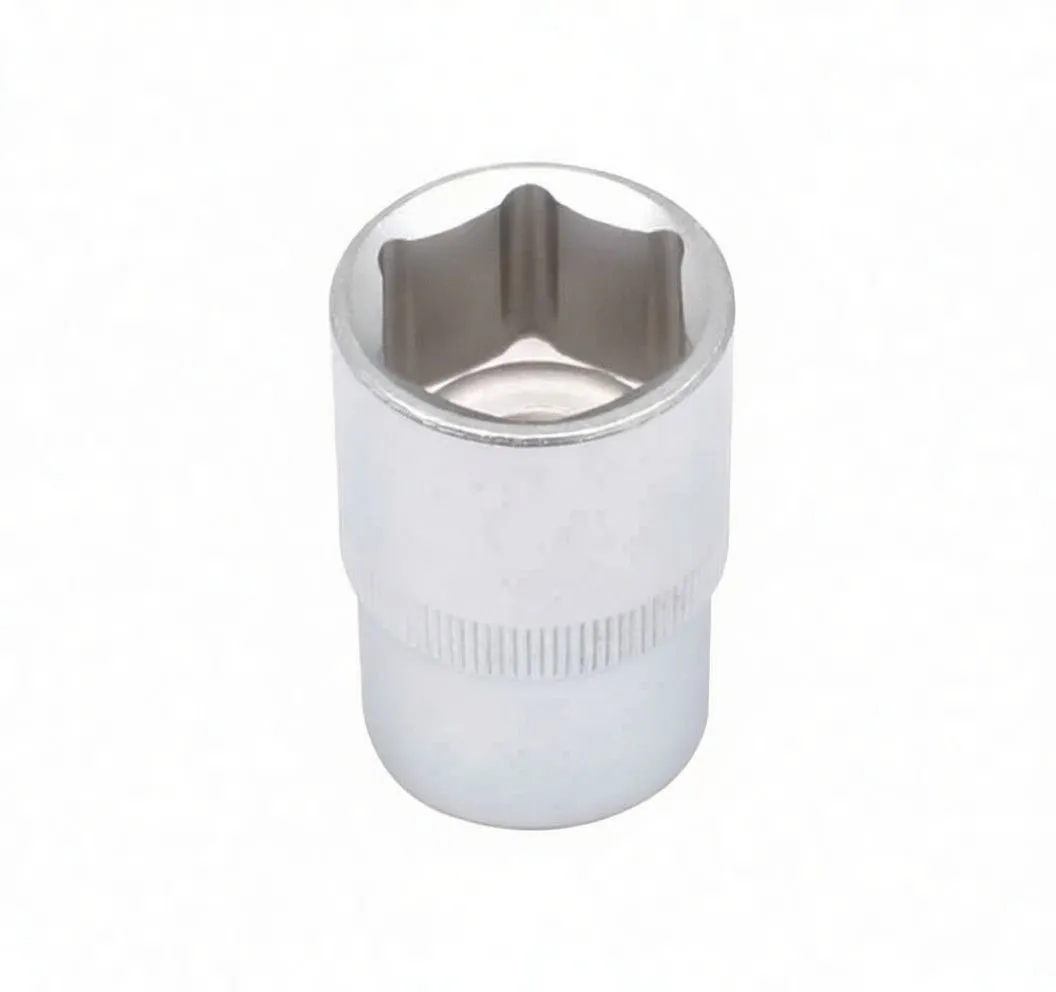 Top view of 6-point 16mm chrome socket showing hex cavity
