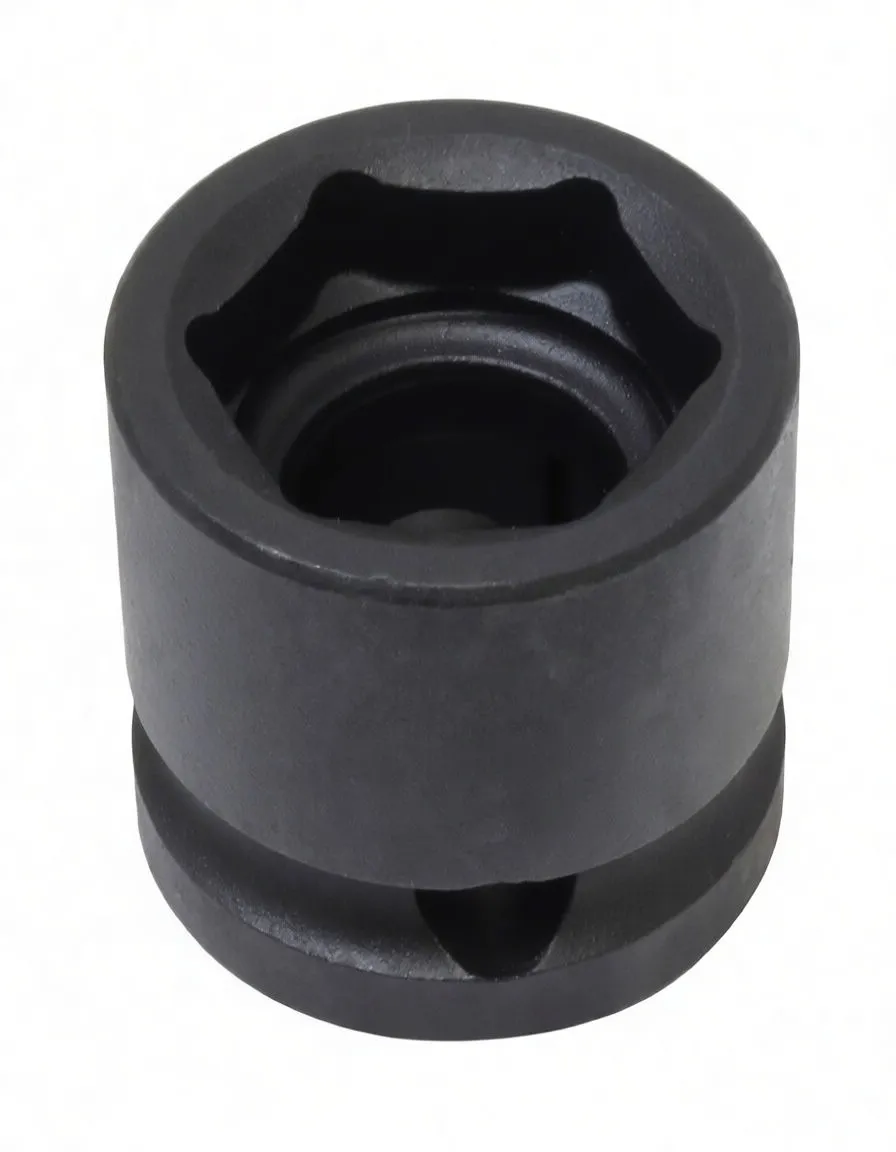 Top view of a short black 6-point ASTA impact socket marked CR-MO 17mm