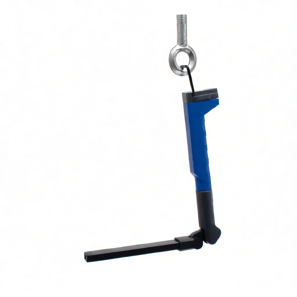 Side profile of extended lamp showing CE mark on light arm and hinge