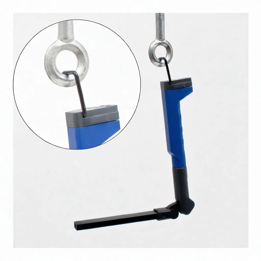 Work light clamped to edge of panel, inset shows 35mm clamp capacity