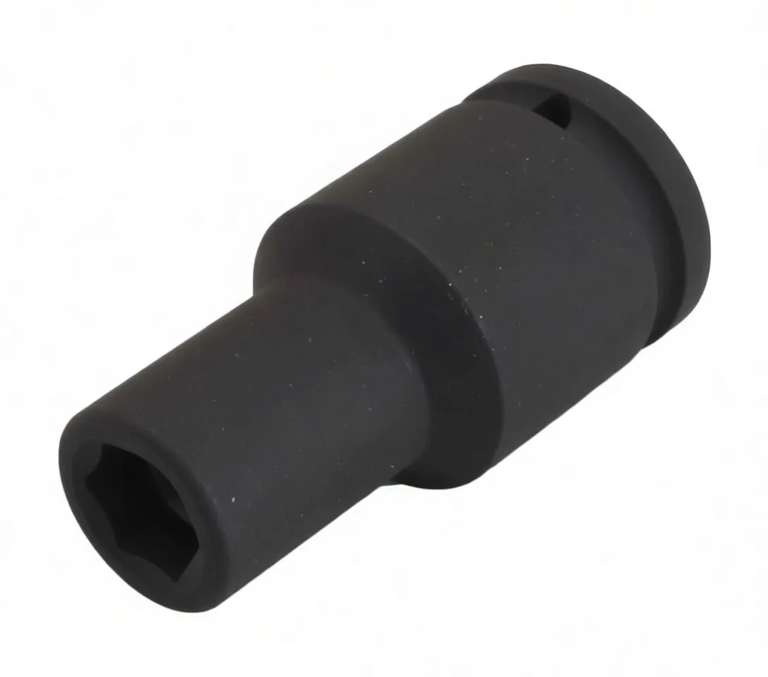 Top view into 6-point hex of black deep impact socket showing ASTA logo and retaining groove