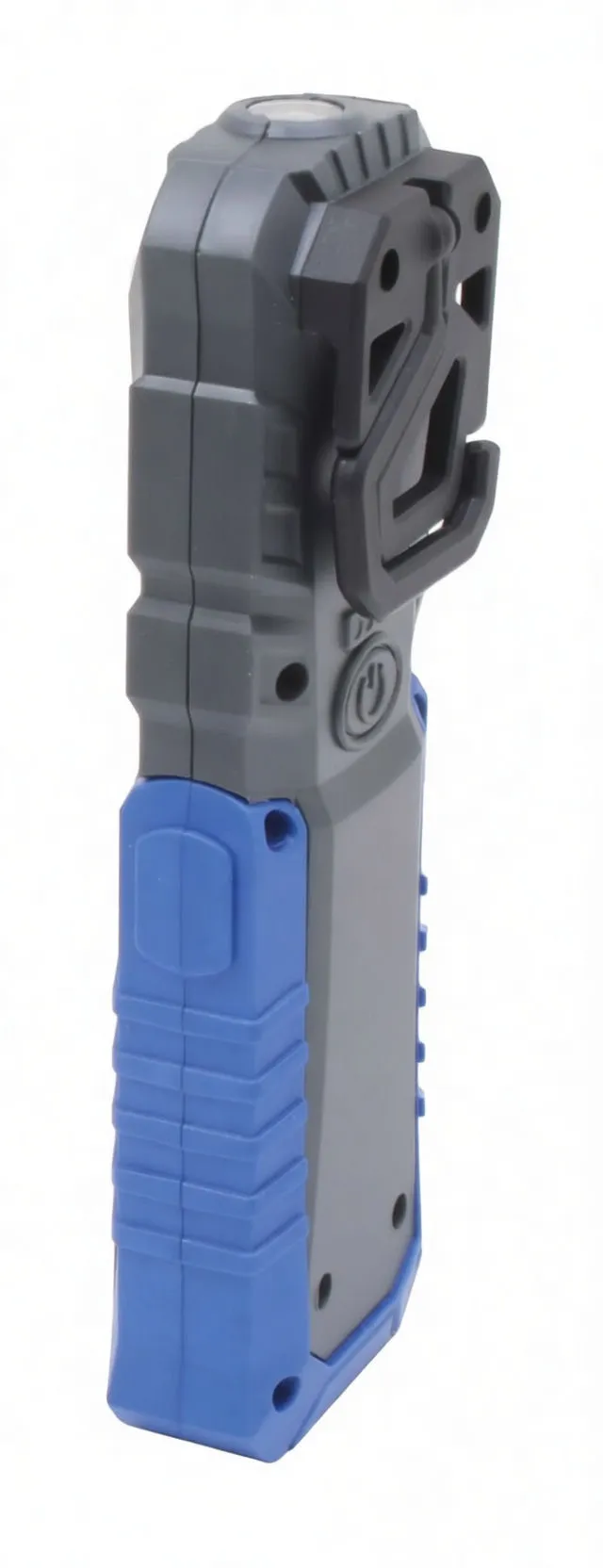 Side view of ASTA COB work light lying flat showing side logo and blue end caps