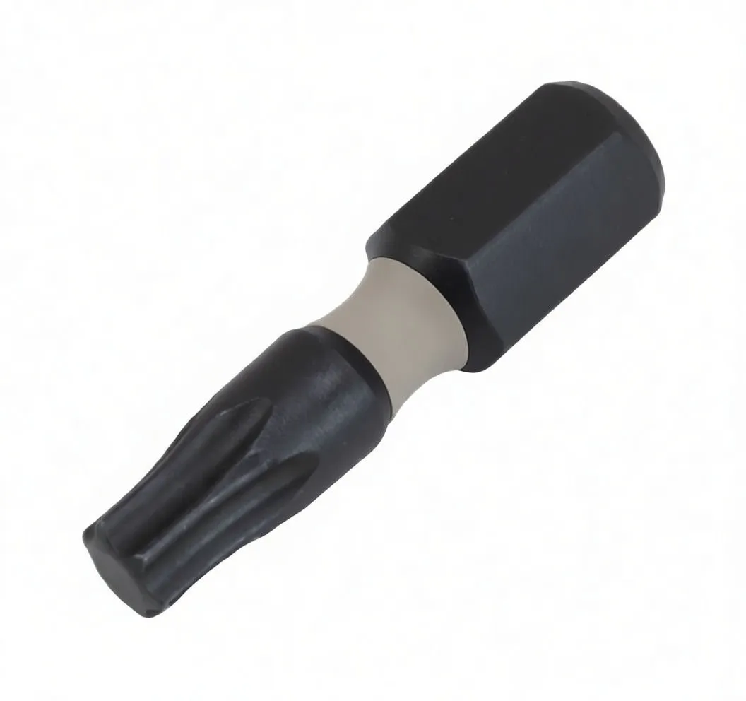 Front view of a black Torx impact torsion bit with blue ASTA collar and hex base