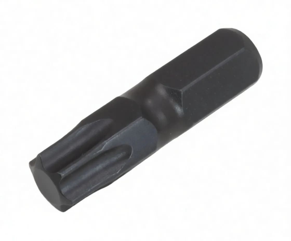 End-on view of a black Torx impact torsion bit with a blue ASTA ring and visible T40 marking on the hex shank