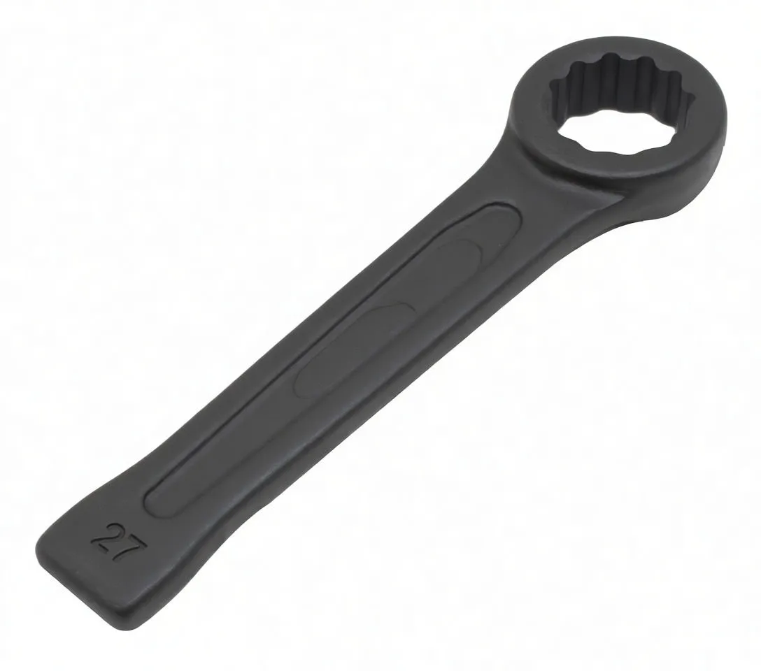 Full-length view of 27mm striking box-end wrench with stamped '27' and model code on handle