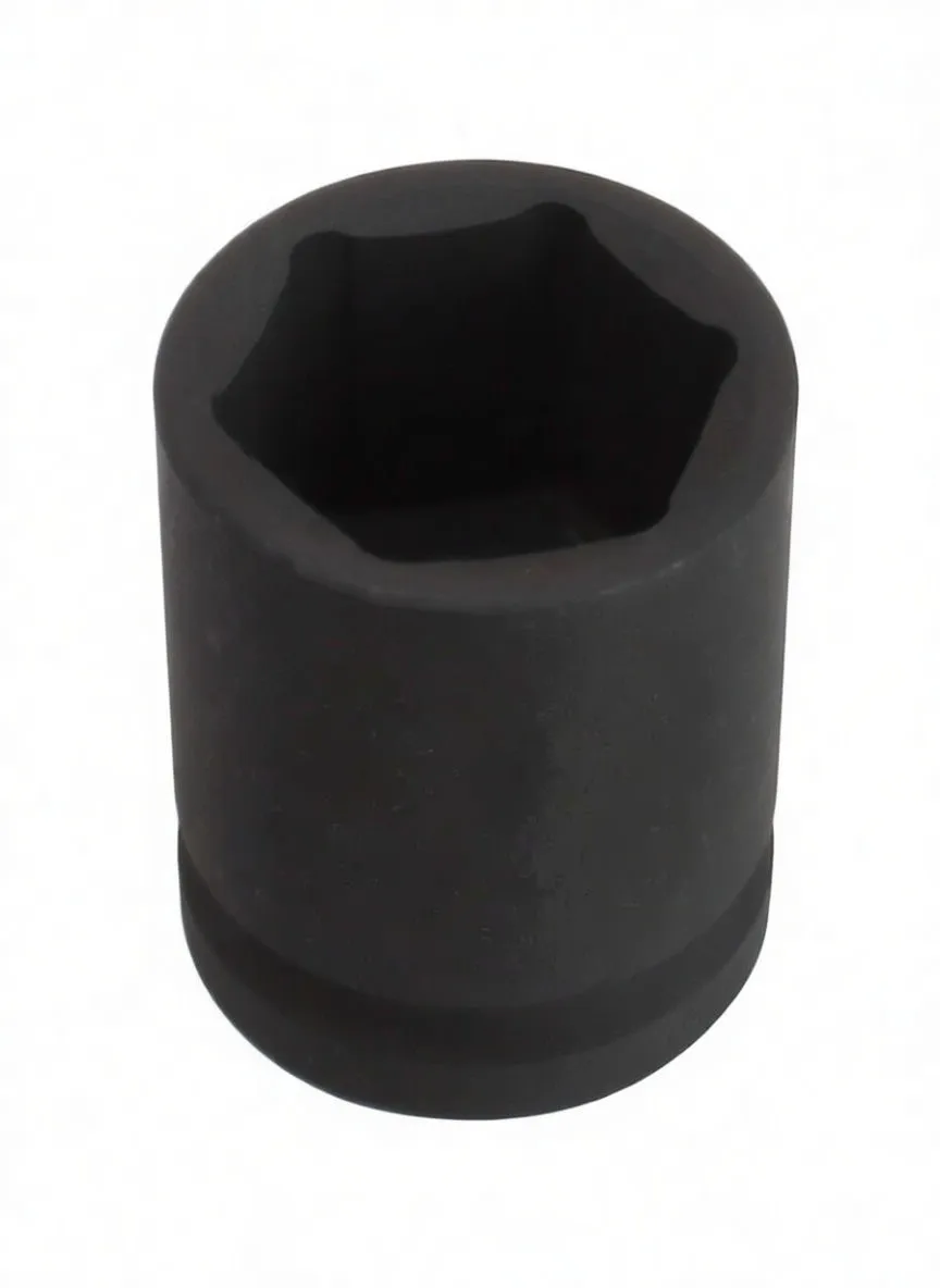 Diagonal view of short black 6-point impact socket with ASTA logo and detent hole