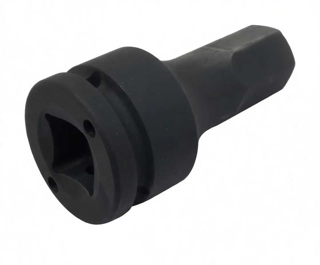 Angled side view of impact hex socket showing square drive opening, retaining groove and ASTA CR-MO 22mm marking