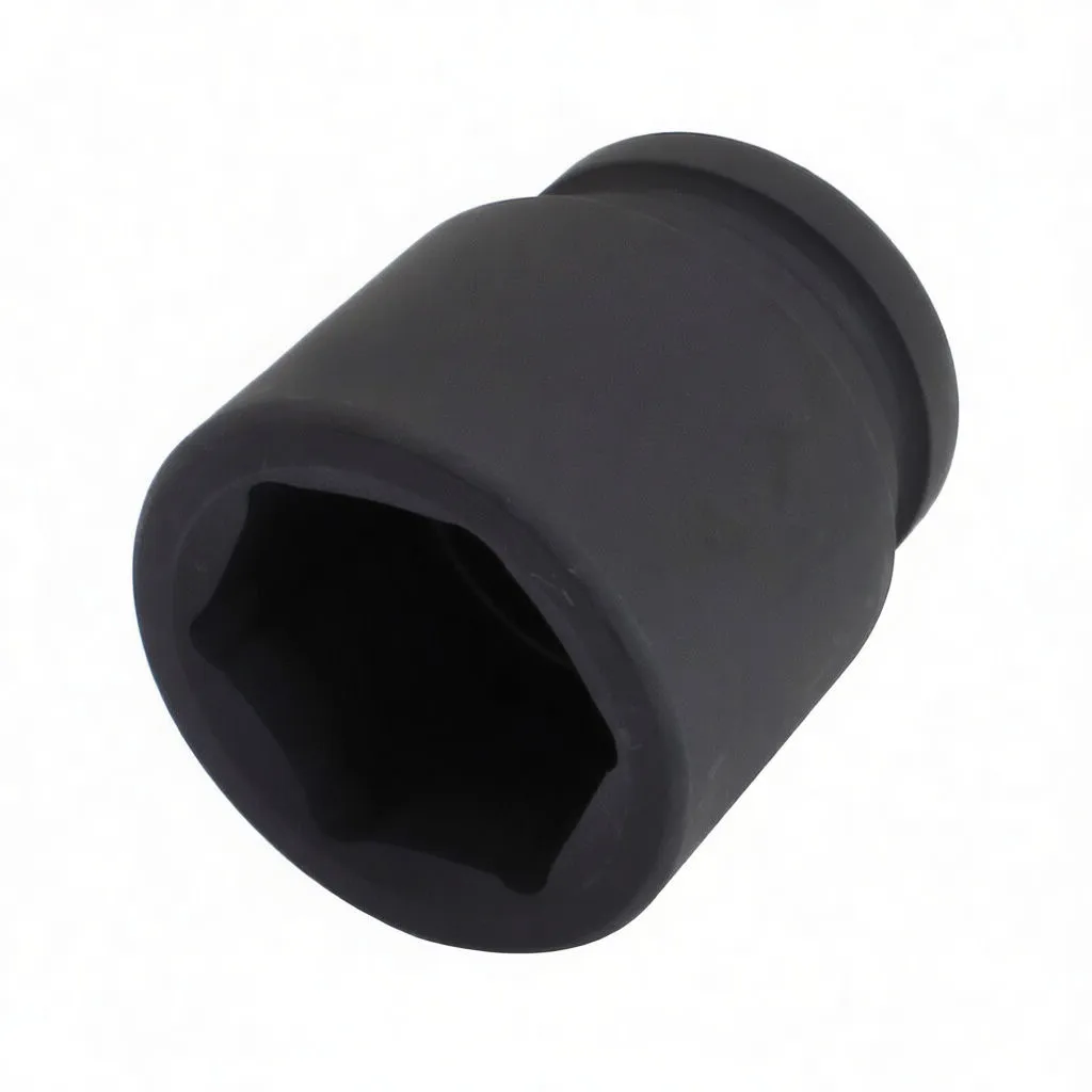 Side-angled image of short impact socket showing 6-point mouth, ASTA logo and square drive with retention slot