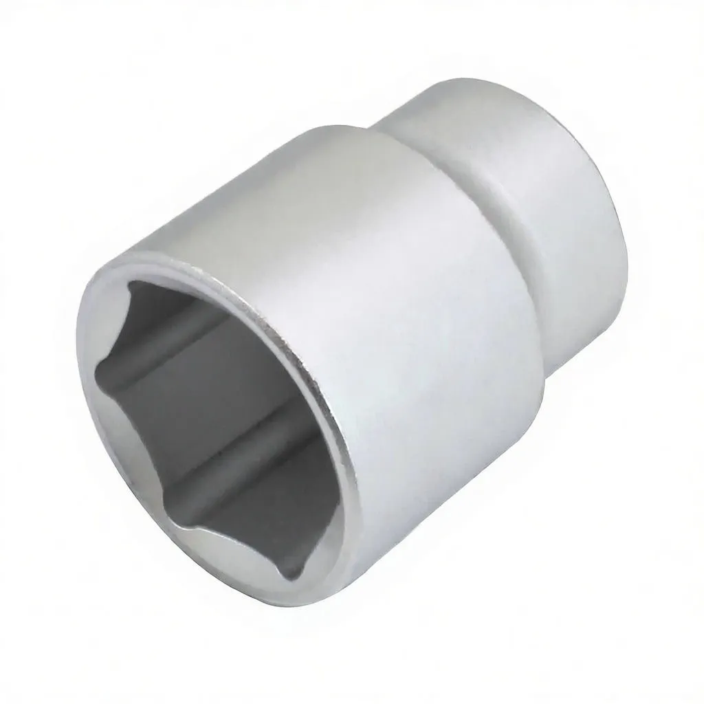 Angled view of silver 6-point socket showing internal profile and side embossing
