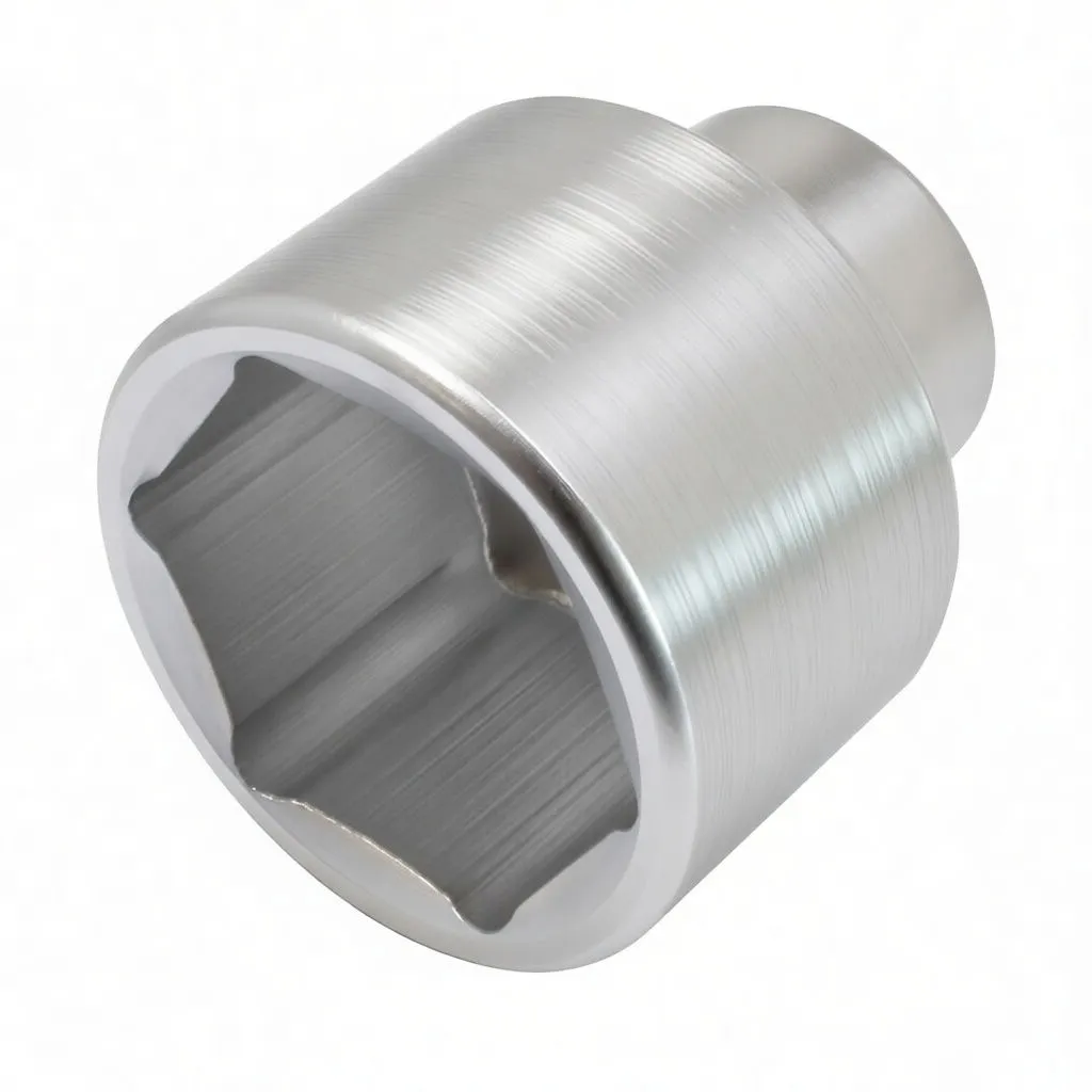 Angled view of a polished chrome 6-point socket showing internal hex and ASTA branding