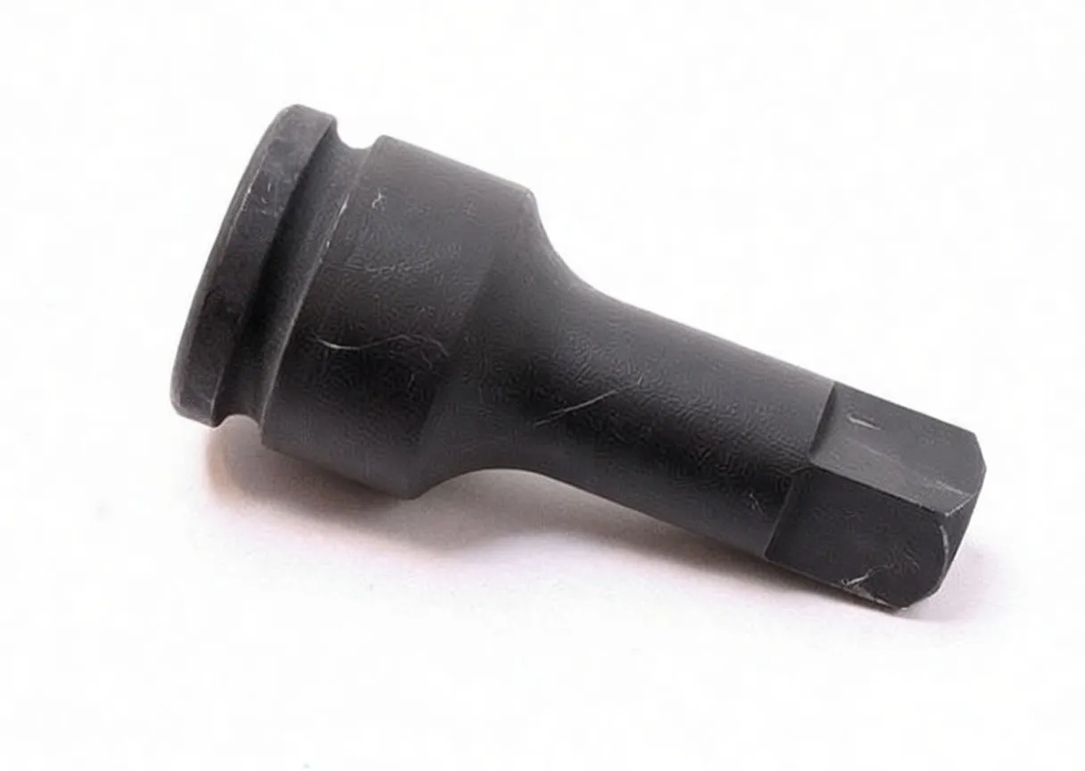 Side angle of a 3/4" impact extension bar showing stamped text on the collar, retaining groove and pin hole on the shank.