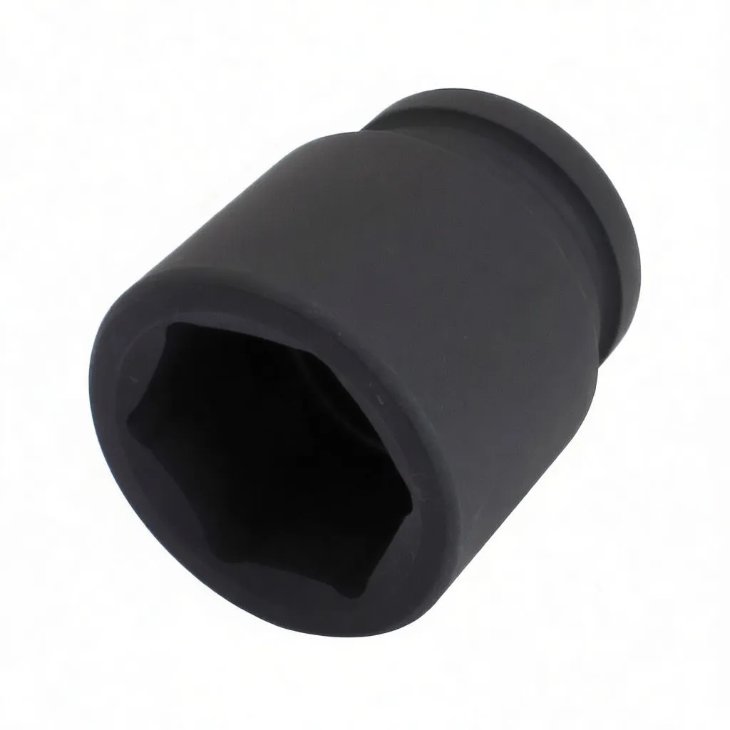 Angled side image of a black impact socket with ASTA marking and hex opening.