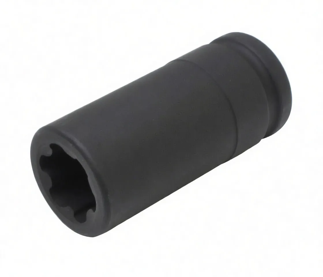 Perspective of deep black socket showing multi-lobed internal profile and ASTA markings with retaining hole