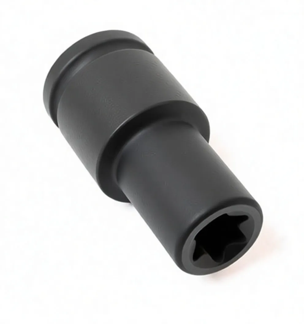 angled view of black E24 impact socket showing internal six-lobed profile and ASTA markings