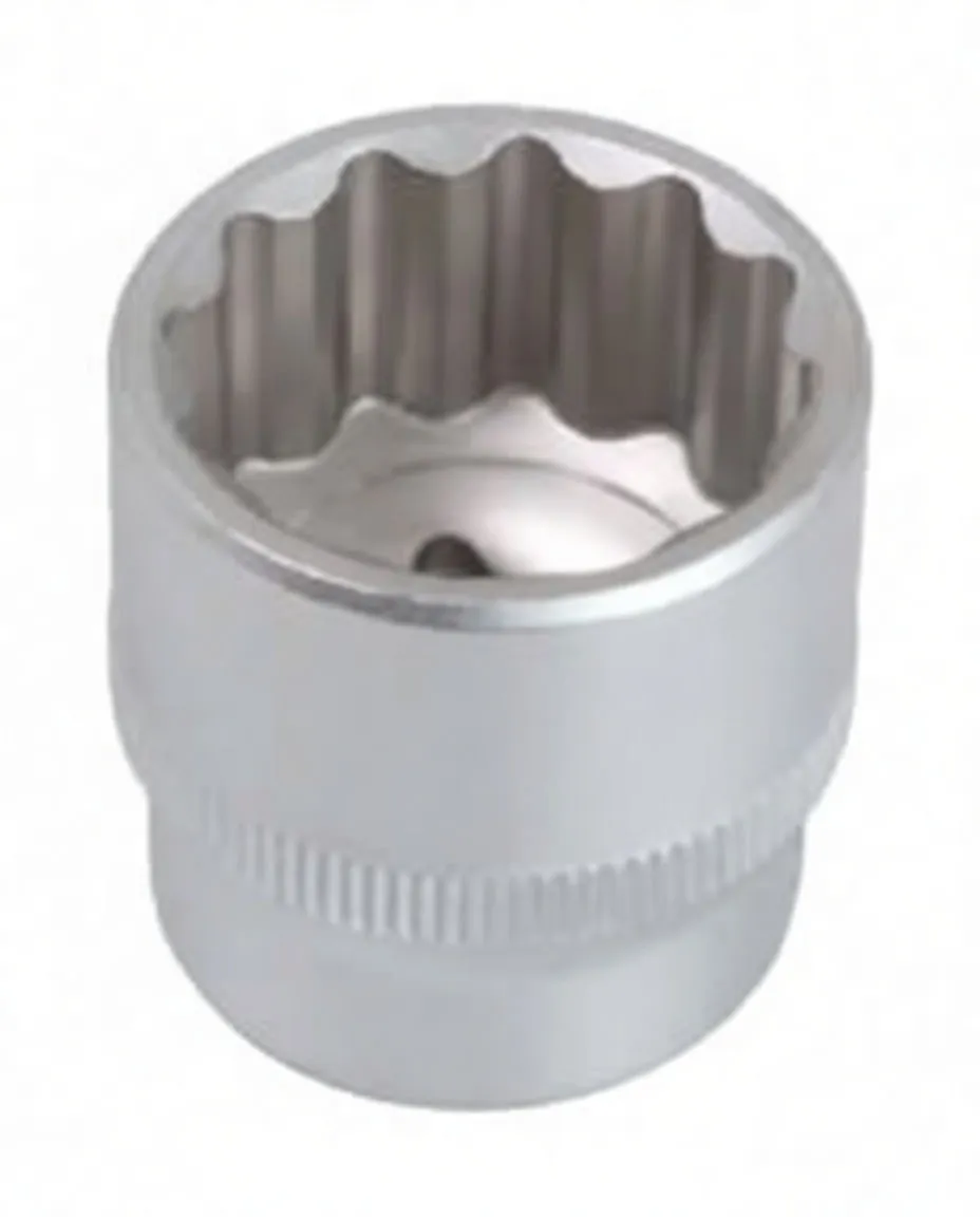 Side-angle view of a short 12-point socket showing internal profile and knurled band